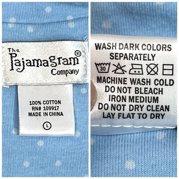 PajamaGrams Womens 100% Cotton Sleeveless Long Nightgown Sz Large Blue Polkadot - Picture 4 of 12